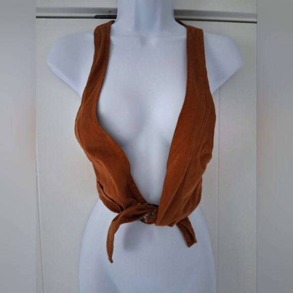Zara/ Brown Vegan Suede/ Floral Lining Vest/ Size US M - Picture 9 of 13